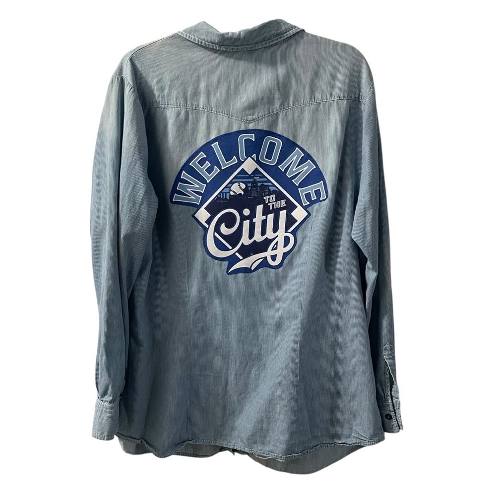 Kansas City Royals Striped Chambray Upcycled Button Down Shirt Size XL XXL ooak